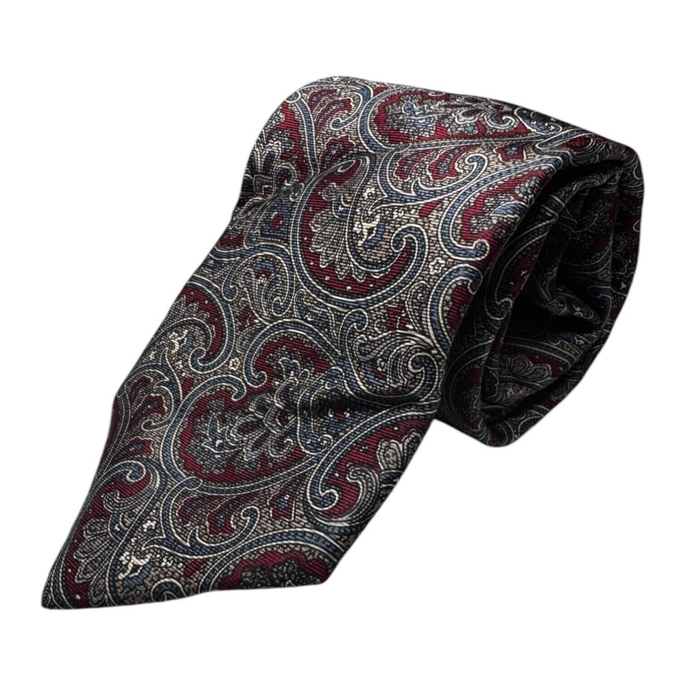 Christian Dior Neck Tie Silk Red Paisley‎ Fabric Woven In Italy Made in USA